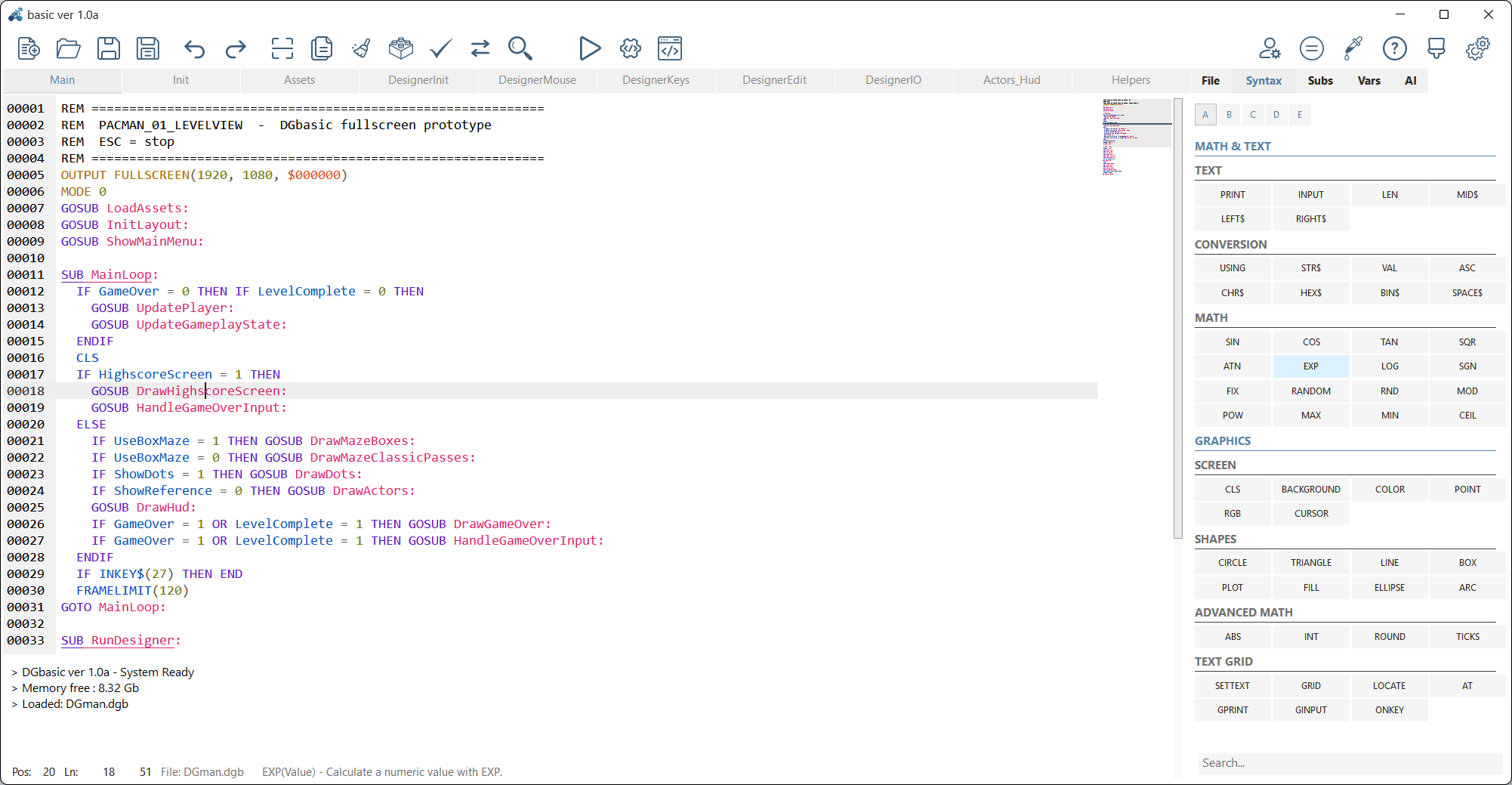 DGbasic editor overview